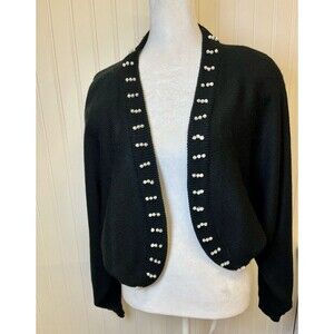 Lucia Black Sweater/Shrug  w/ Pearl Accent. Holiday/Formal Wrap Womens Sz Lg‎